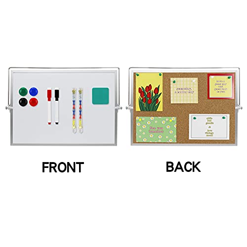 Shooffice Combo Dry Erase Board & Cork Board, 16" X 12" Double Sided Combo Magnetic White Board And Corkboard With Stand, Aluminum Frame Combo Board Message Board Suitable For Office Home School #TOP1