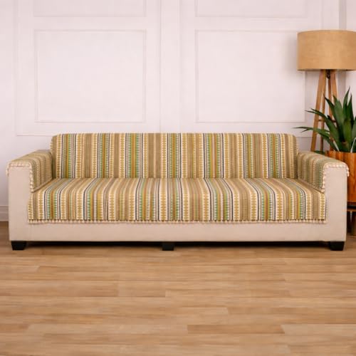 Image of Gifts Island 4 Seater Cotton Sofa Cover Mat | Anti Slip Sofa Cover Throw | All Over Furniture Protector with Elastic Straps | Washable Couch Cover for Living Room (Brown, 4 Seater)