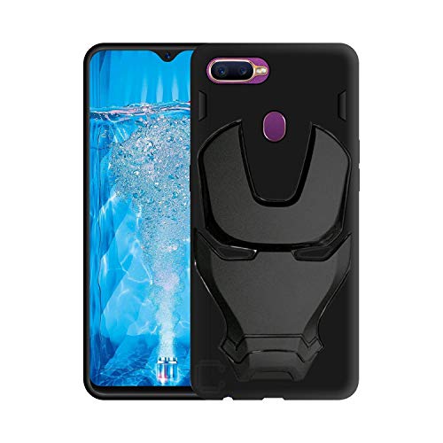 Image of COVERLY Official 3D Touch Feel Trending Marvel Avengers Logo Mask Soft Rugged Grip Silicone Iron Man Super Power Cartoon Movie Engraved Silicone Matte Back Cover for Oppo F9 (6.3 inch) - Black