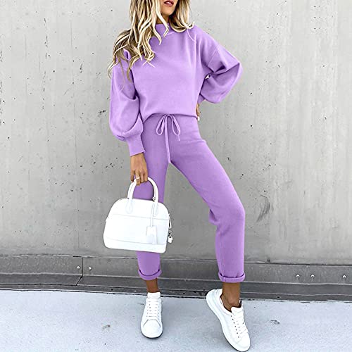 Two Piece Workout Outfits For Women Women's 2 Piece Outfits Ribbed Seamless Exercise Scoop Neck Sports Bra One Shoulder Tops High Waist Shorts Active Set Purple #TOP3