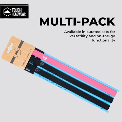 Image of Tough Headwear Athletic Headband Set - Thin Headbands for Women - Elastic Sport Hair Bands Men - Skinny Sports Hairbands - Non Slip Athletic Head Bands for Sports - Black and Pink