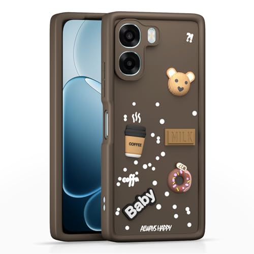 Image of Outlouders Back Cover for Oppo A6X 5G | 3D Cartoon Bear Cute Fun Silicone Full Body Protection Bumper Case (Brown)