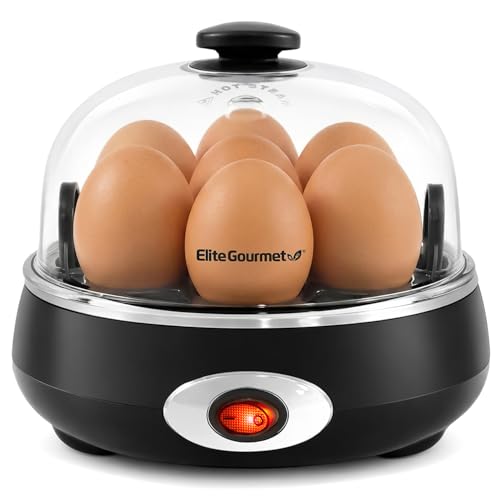 Elite Gourmet EGC007CHC# Rapid Egg Cooker, 7 Easy-To-Peel, Hard, Medium, Soft Boiled Eggs, Poacher, Omelet Maker, Auto Shut-Off, Alarm, 16-Recipe Booklet...