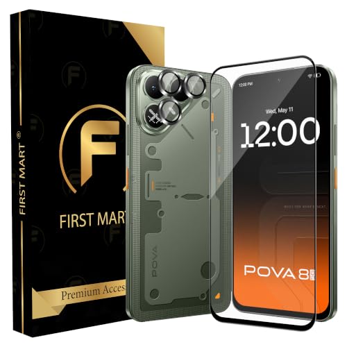Image of FIRST MART Tempered Glass Camera Lens for Tecno Pova 8 With Installation Kit | Militry-Grade Gorilla Screen Guard & Black Metal Camera Rings Lens Protector | Edge to Edge Coverage | Black