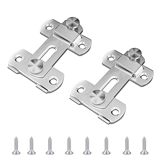 CEEYSEE 2 Stück Edelstahl Riegel Latch Türriegel Beidseitig Flip Latch mit Fester Schraube Bolzenriegel für Bad, Garage, Fenster, Garten, Schrank, Haustierkäfig, Käfigzubehör (SilberFK)