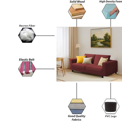 Image of Casaliving Minta 2 Seater Sofa Set for Living Room (Maroon Colour Fabric) Premium Fabric Sofa