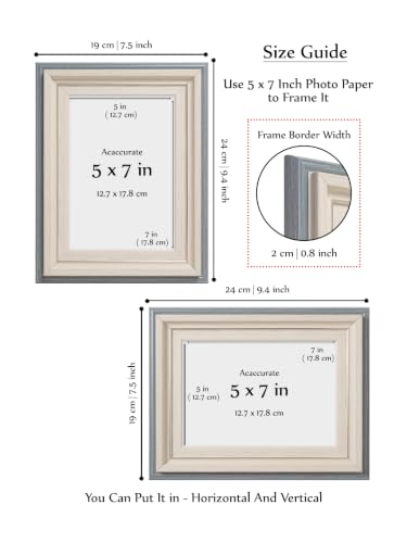 Image of GOLDEN PEACOCK Decorative 5x7 Picture Frame, Grey & Ivory Wood Grain PVC Frame with Glass, Wall Hanging & Table Display for Home and Office