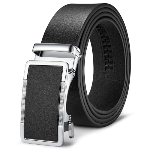 Casual Mens Ratchet Belt Leather, Adjustable Black Dress Belt for Men with Gift Box, Ideal for Golf, Work, Travel - Main Image