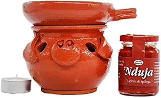 Nduja di Spilinga 90g + Warmer Nduja (Scalda Nduja) in Terracotta Piggy Shape - Handmade by Calabrian Artisans -Delizie Vaticane di Tropea 720gr