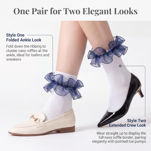 Image of Dicry Socks for Women, Big Ruffle Socks with Turn Cuff and Double Lace