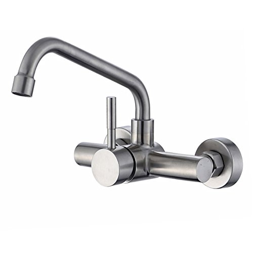 Double Hole Wall 304 Stainless Steel Kitchen Lead Cold Hot Lead-Free Basin Faucet Faucet Handle Upward