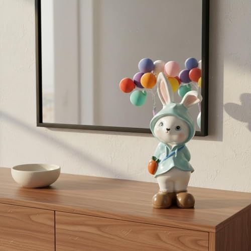 Figurine lapin mini ornement résine bleu avec carotte décorative - 7