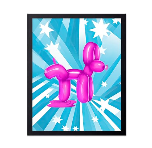 Poster Master Peeing Balloon Dog Print - Blue Preppy Poster - Trendy Pop Art - Funny Bathroom Decorations - Humorous Guest Bath Wall Design - Modern Restroom Sign Decor - 16x20 Black Framed