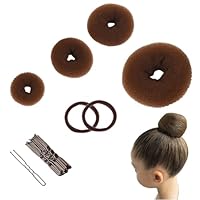 4 Stück Duttkissen Haar Donuts,Dutt Maker für Kinder Frauen,Hair Bun Set Braun,Dutt Kissen Set,Frisurenhilfe Kleine und Groß,Duttkissen Groß mit 2 Haarband 10 U-Form Haarspange Haarnadel,Donut Haare