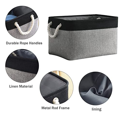 Organization And Storage Bins For Shelves - 16X12X8 Inch Large 3 Pack Fabric Storage Cubes Collapsible Baskets For Shelves With Rope, Storage Basket For Organizing Cloth Toy Laundry (Black & Grey) #TOP6