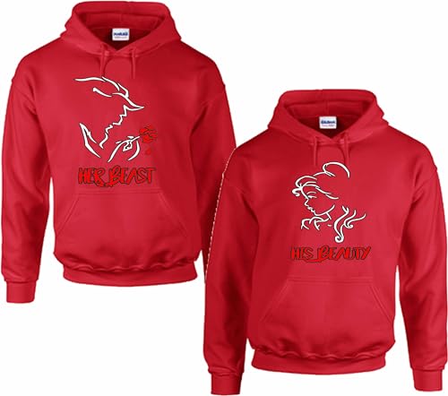 Beauty and The Beast Her Beauty His Beast Sweatshirt Hoodie- Pullover Couples Matching Valentine's Love Hood Multicolor2