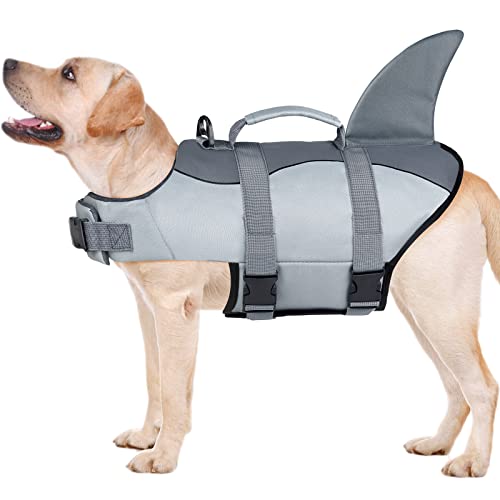 Malier Dog Life Jacket, Ripstop Dog Life Vest with High Buoyancy for Swimming Boating, High Visibility Dog Shark Life Jacket Puppy Life Jacket Dog Lifesaver for Small Medium Large Dogs (X-Small)
