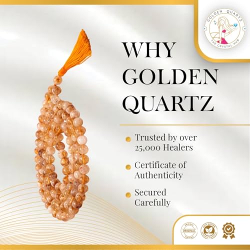 Image of Citrine Mala Natural Crystal Gemstone 8mm 108 Beads Jap Mala for Meditation, Pooja, Chanting, Wearing (8mm, Citrine)