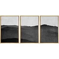 SIGNWIN Framed Canvas Print Wall Art Large Dark and Misty Mountain Nature Rocky Illustrations Contemporary Black and White for Living Room, Bedroom, Office - 16