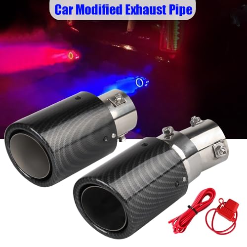 Silenciador trasero de tubo escape coche luminoso LED azul y fibra carbono universal 63-65mm 2