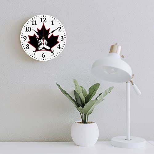 Canada Ice Hockey Maple Wooden Round Wall Clock Digital Silent Non Ticking Clock Modern Home Decor #TOP5