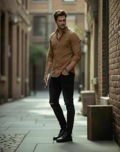 Image of Glowic Men's Plain Casual Shirt | Cotton Soft & Breathable Fabric | Full Sleeve Comfort Fit Stylish Solid Shirts for Office