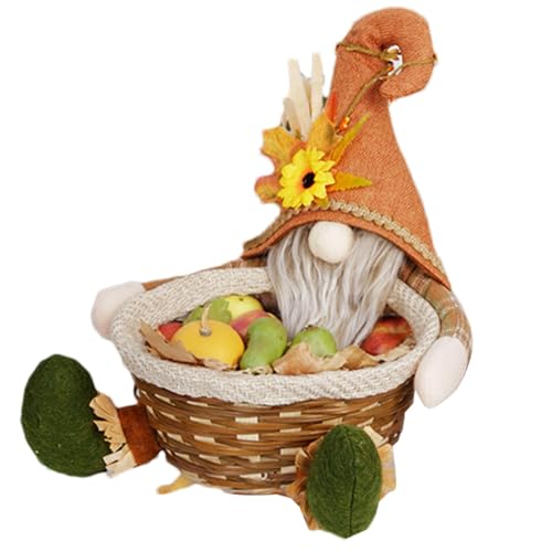 Cesta de frutas espantapájaros - Cesta de caramelo espantapájaros, contenedor de caramelo único | Sombrero de Paja GNOME tejido Cesta contenedor Hecho a Mano Adornos Vacaciones Mesa de comedor dados