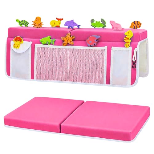 Image of Bath Kneeler –8 Suction Cups & 1.5" Padding.Certified Non Toxic Bath Kneeling Pad for Bath Tub & 5 Bath Toy Organizer. Fast Dry Baby Bath Kneeler and Elbow Rest Pad Set by Supa Ant-Pink