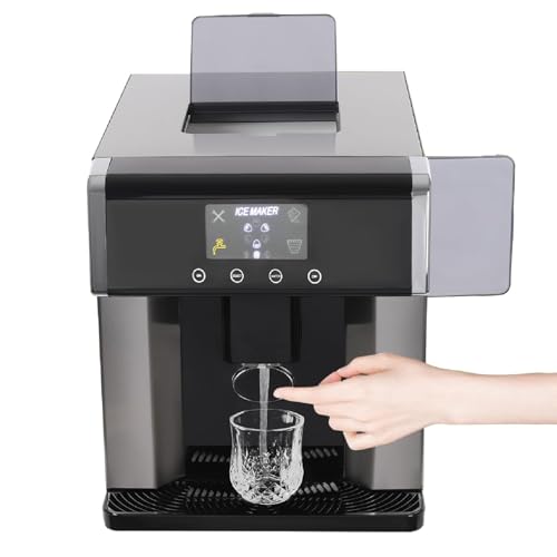 2-in-1 Nugget Ice Maker with Cold Water Dispenser, Water Dispenser with Ice Maker, Portable Ice Machine, 6-8min Quick Ice Make, LCD Display, 3 Ice Sizes, Efficient Ice Making Machine