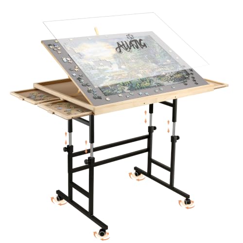 ALL4JIG 1500 Piece Puzzle Table with Legs, 24.53"x33.19"Adjustable Puzzle Table, 3-Tilting-Angle Portable Wooden Puzzle Board with 4 Drawers&Cover,Drafting&Laptop Table for Couch,for Lego Building