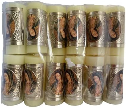 3" Mini Cirio Pascual Repujado Virgen De Guadalupe Imagen, Paschal Candle Embossed [12 Pieces].