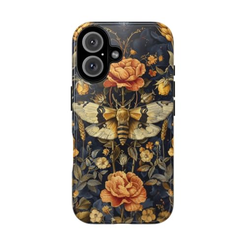 Coque iPhone 16 rigide anti-rayures fleur papillon brillant or