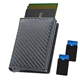 fundas para proteger tarjetas de credito 💳【Automatic pop-up credit card case】 Hay un botón en la parte inferior del monedero, pulse el botón hacia la derecha y la tarjeta saldrá automáticamente y con sensibilidad. El innovador mecanismo de sujeción metálico del tarjetero para hombres permite una rápida selección de las tarjetas, además puede manejarse con una sola mano de forma maravillosa, se acabaron las dudas en la caja. El tarjetero tiene capacidad para entre 1 y 8 o 12 tarjetas, según el número de tarjetas grabadas.
