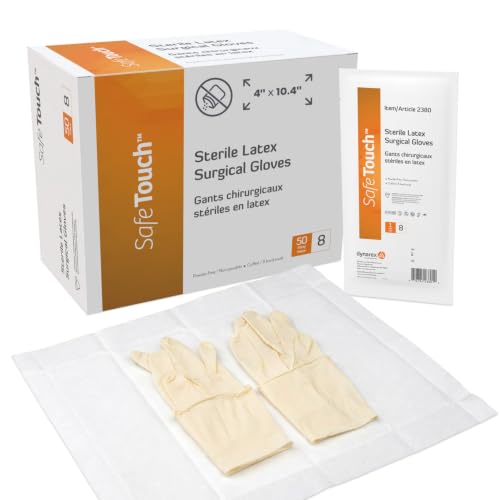 Dynarex Sterile Latex Surgical Gloves, Size 8, Powder-Free