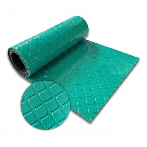 Floordirekt PVC-Bodenbelag - Rutschfester Bodenbelag in Quadrat - Optik Industrieboden - Pflegeleicht & Belastbar - Rollenware mit Zuschnitt - Check Quadra Grün - 110x400 cm