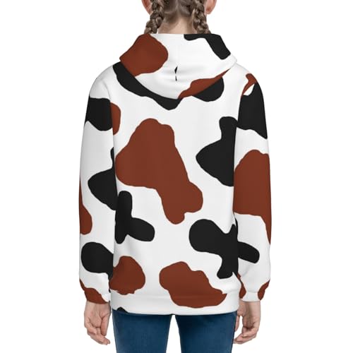 Brown Black Cow Kids Pullover Hoodies Boys Zip Up Sweatshirts Girls Athletic Clothes with Pocket 5