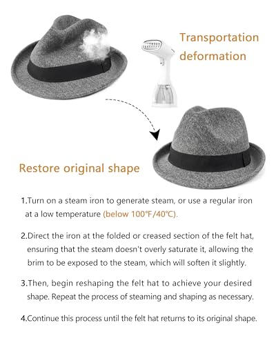 Image of Zylioo Multi Size Fedora Hat for Men Women, Short Brim Felt Trilby Hat | Adjustable Inner Band With Ribbon Trim And Short Brim Style For Dress Wear, Travel, And Daily Outfits