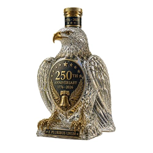 American Eagle 250th Anniversary Commemorative Bottle 1776-2026 USA Patriotic Eagle Whiskey Decanter with Liberty Bell Emblem Home Bar Display Decor Gift for Veterans Dad & History Lovers