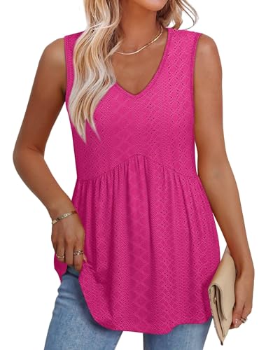 Image of OFEEFAN Womens Tank Tops 2025 Flowy Peplum Tops for Women Dressy Sleeveless V Neck Babydoll Tank Tops