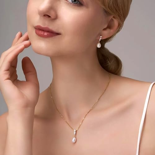 Pearl Jewelry Set For Women Freshwater AAAA Pearl Pendant Necklace & Earrings 18K Gold Plated with Sparkling Cubic Zirconia Jewelry Set for Wedding Prom Gift4