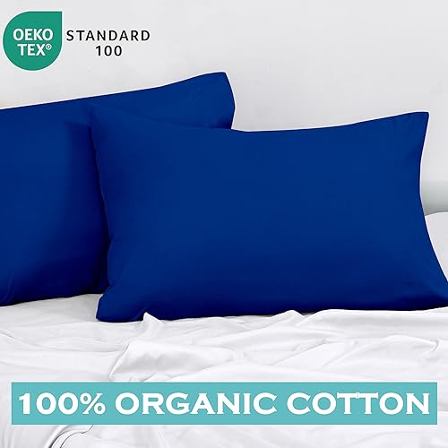Image of ROYALE LINENS 300 Thread Count 100% Long Staple Combed Cotton Pillowcases Set of 2 - Ultra Soft - Standard Bed Pillow Cover - 20 inchx26 inch - Breathable, Cool & Crisp Percale Pillow Cases (Std, Dark Navy)