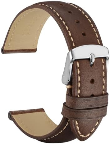 WOCCI Vintage Leather Watch Straps with Stainless Silver Buckle, Replacement Band 14mm 15mm 16mm 17mm 18mm 19mm 20mm 21mm 22mm 23mm 24mm