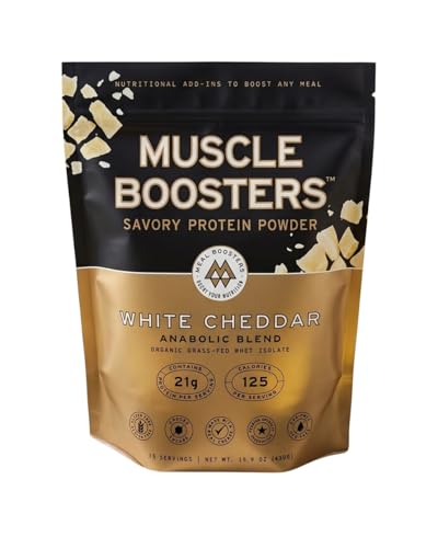 Muscle Boosters White Cheddar Savory Protein Powder | 21g Protein per Serving | Dual-Source Whey Isolate & Collagen Peptides | Cooking & Meal Mix-in Protein