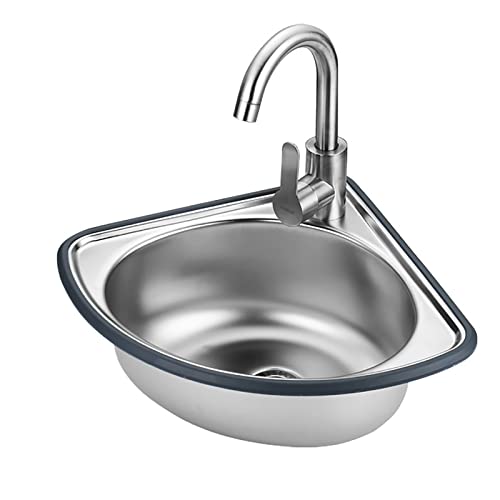 CSXSXAUO Fregadero de Acero Inoxidable, Lavabo de tocador de Acero Inoxidable con Grifo, Fregadero Individual Triangular para Verduras, de Montaje en Pared o Independiente, Que no ocupa muc