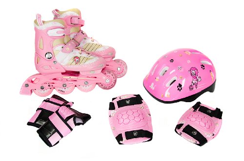 FA Sports Inline Skates-Set für Kinder mit Bremse, Pink, Weiß, Creme, Schwarz, Small Cover