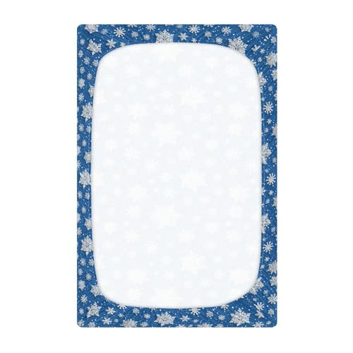 Image of Baby Crib Sheet Christmas Snowflake Blue Crib Mattress for Boys and Girls Playard Sheet Soft Breathable Fitted Baby Mattress Cover 52x28in