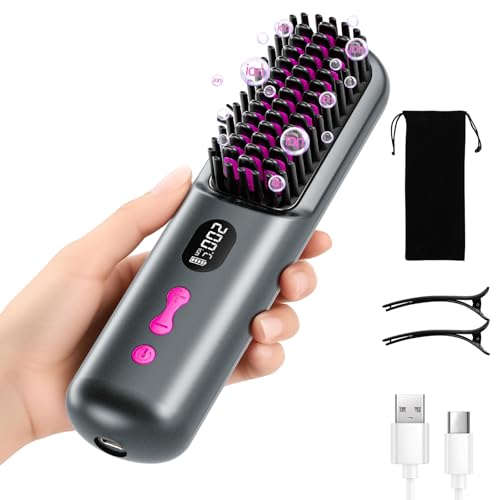 Spazzola Lisciante per Capelli 9600mAh, Spazzola Lisciante Senza Fili 40