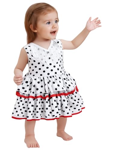 Fldy Vestido de flamenco para bebé y niña, bailarina española Sevillana, con lunares, falda tutú, tallas 68-110, Blanco, 80-86