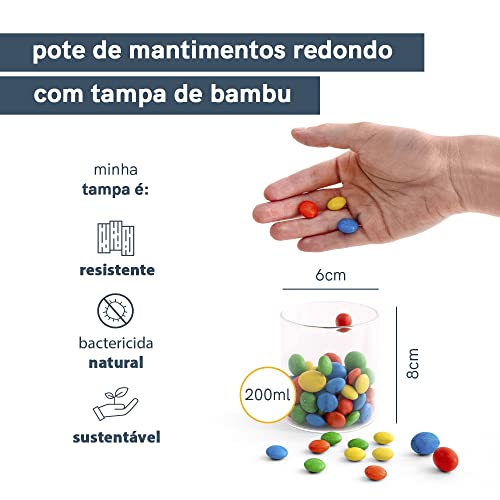 Pote Hermético de Vidro com Tampa de Bambu Redondo Flat 200ml - Oikos