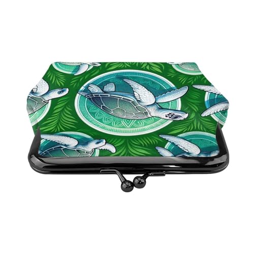 Pu Leather Buckle Coin Purse Sea-Turtle-Green Girls Kiss-Lock Change Purse Wallets2
